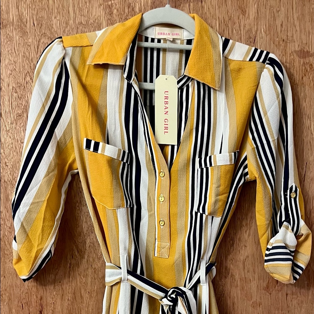 From URBAN GIRL striped knee length dress with cute embellishments. NWT SZ M